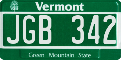 VT license plate JGB342