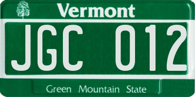 VT license plate JGC012