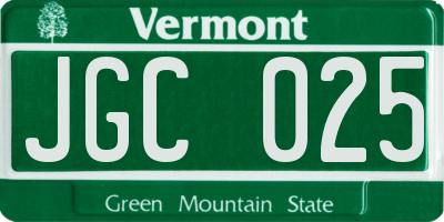 VT license plate JGC025