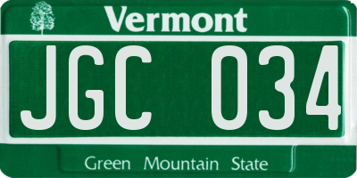 VT license plate JGC034
