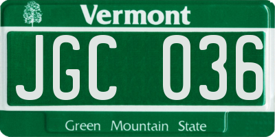 VT license plate JGC036