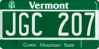 VT license plate JGC207
