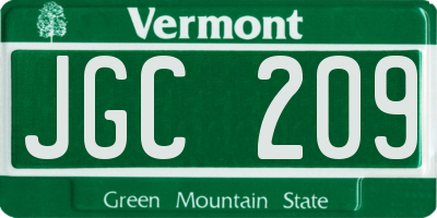 VT license plate JGC209