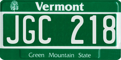 VT license plate JGC218