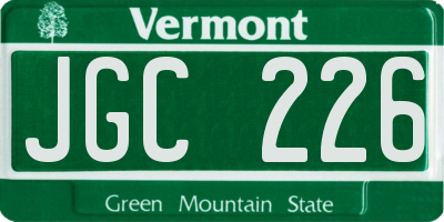 VT license plate JGC226