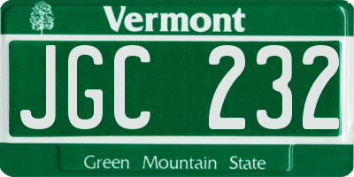 VT license plate JGC232