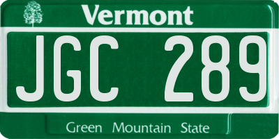 VT license plate JGC289