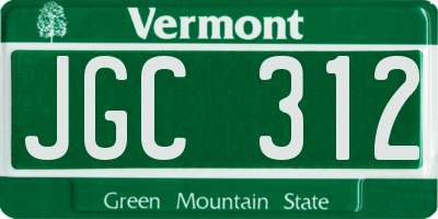 VT license plate JGC312