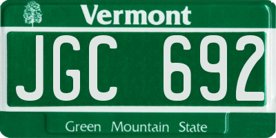 VT license plate JGC692