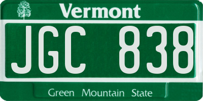 VT license plate JGC838
