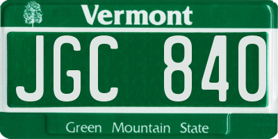 VT license plate JGC840