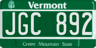 VT license plate JGC892