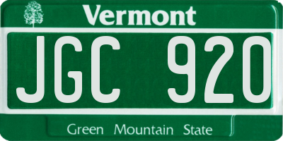 VT license plate JGC920