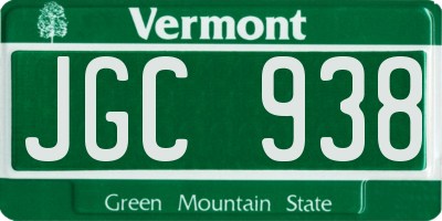 VT license plate JGC938