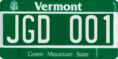 VT license plate JGD001