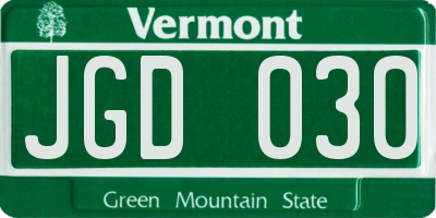 VT license plate JGD030