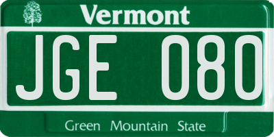 VT license plate JGE080