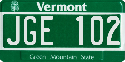 VT license plate JGE102