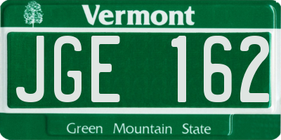 VT license plate JGE162