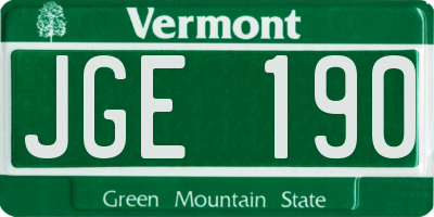 VT license plate JGE190