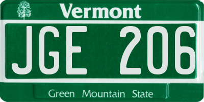 VT license plate JGE206