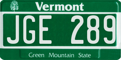 VT license plate JGE289