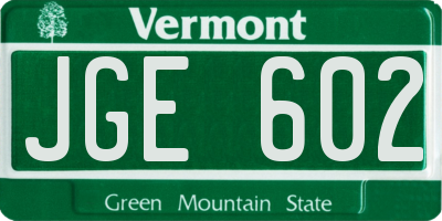 VT license plate JGE602