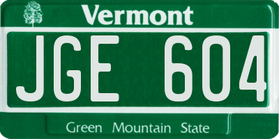 VT license plate JGE604