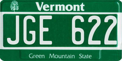 VT license plate JGE622