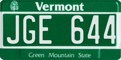 VT license plate JGE644