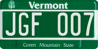 VT license plate JGF007