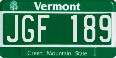VT license plate JGF189