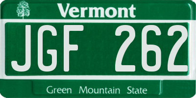 VT license plate JGF262