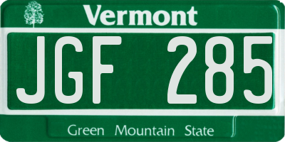 VT license plate JGF285