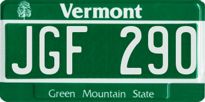 VT license plate JGF290