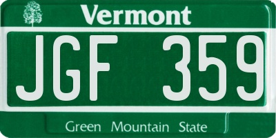 VT license plate JGF359
