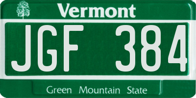 VT license plate JGF384