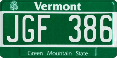 VT license plate JGF386