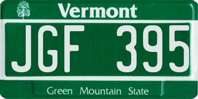VT license plate JGF395