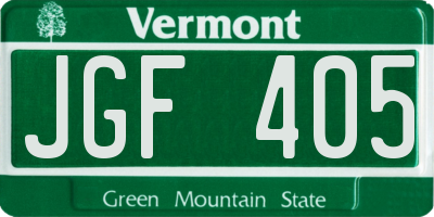 VT license plate JGF405