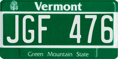 VT license plate JGF476