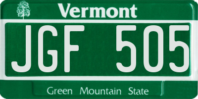 VT license plate JGF505