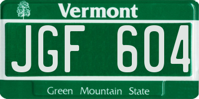 VT license plate JGF604