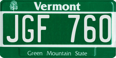 VT license plate JGF760