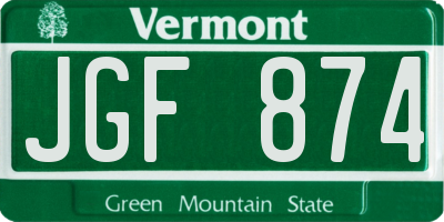 VT license plate JGF874