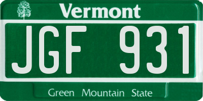 VT license plate JGF931
