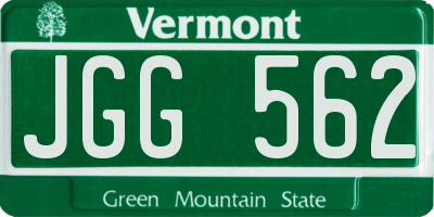 VT license plate JGG562