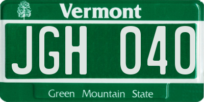 VT license plate JGH040