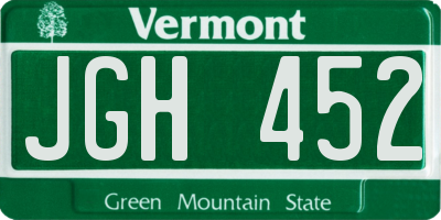 VT license plate JGH452