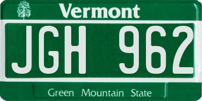 VT license plate JGH962